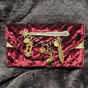 Velvet Clutch with Gold Charms